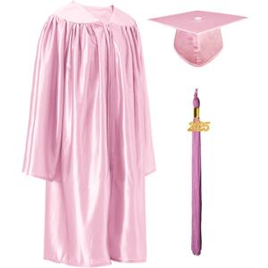 GraduatePro Kindergarten Graduation Cap and Gown Class of 2025 Shiny Set for Preschool Kids Ceremony Gifts 12 Colors (27, Pink)