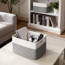 5 Pack Woven Storage Baskets for Shelves, Decorative Basket Closet Organizer Storage Bins for Clothes, Books, Pantry, Bathroom – Cotton Rope Shelf Baskets for Organizing and Decor, Gray & White