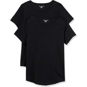  Essentials Women's Classic-Fit 100% Cotton Short-Sleeve Crewneck T-Shirt, Pack of 2, Black, Large