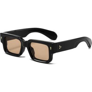 EYLRIM Thick Frame Square Sunglasses for Women Men Chunky Rectangle Sun Glasses Black Shades UV400 Protection (04 Black/Champagne)