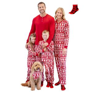 PATPAT Family Christmas Pajamas Matching Sets Holiday Christmas Pjs for Womens Kids Sleepwear including Socks (Red)
