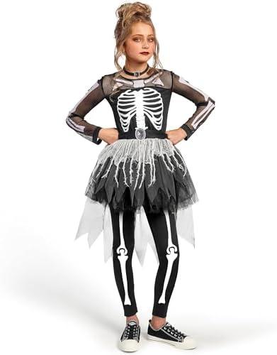 Spooktacular Creations Halloween Girls Skeleton Costume, Ghostly Skeleton Tutu Dress for Girls Halloween Dress Up Size S