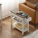 ChooChoo Side Table Living Room, Narrow End Table with Drawer and Shelf, 3-Tier Sofa End Table for Small Space, White and Brown