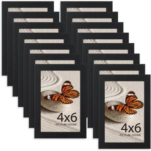 Memory Island 4x6 Photo Frames for Wall and Tabletop Display, 4 by 6 Black Picture Frames with HD Plexiglass, Set of 15
