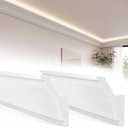 Pushglossy 9 Pcs 47.24″(Total 35.4 Ft) Ceiling Crown Molding with LED Duct Kit for Seamless Ambient Accent Lighting Waterproof Channel for Easy LED Trim Moulding Strip Installation(9pcs,Rear Groove)
