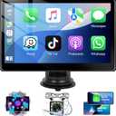 podofo Portable Car Stereo with Wireless Apple Carplay, 10.1" Touch Carplay Screen for Car Bluetooth Audio Receivers Smart Player with Android Auto Backup Camera, GPS Navigation, Mirror Link, AUX/FM