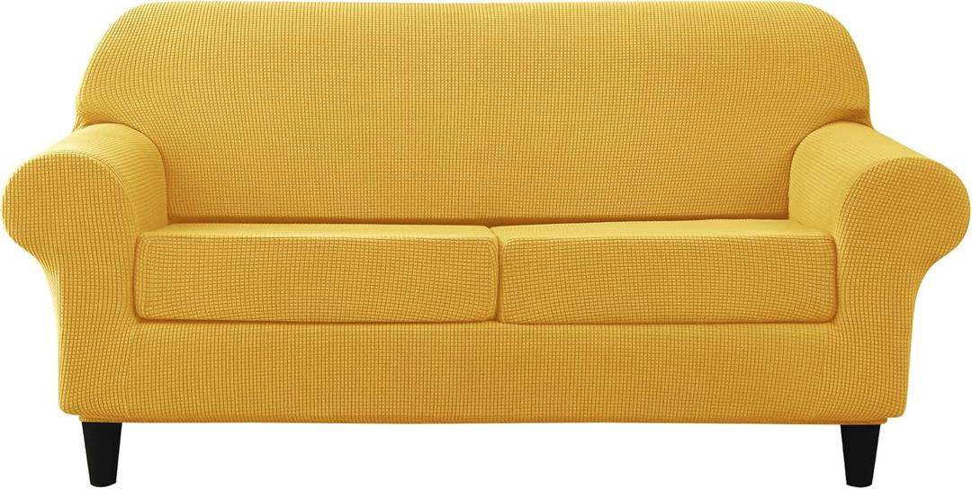 Stretch Sofa Slipcover, Soft Jacquard Sofa Covers for 2 Cushion Couch Washable Furniture Protector for Pets & Kids (Yellow, M)