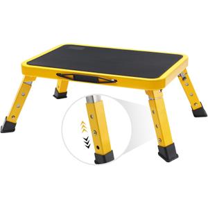 RV Step Stool, Adjustable Height Aluminum RV Step, Load Capacity Up to 1,000 lbs, Step with Non-Slip Platform and Rubber Feet, with Telescopic Carrying Handle for Easy Portability, Yellow