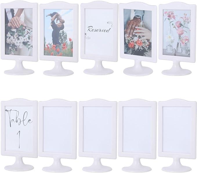 10 Pack Double Sided Standing Picture Frame 4x6 Plastic Photo Frame Bulk White Picture Display Holder Stand for Table Number, Menu, Wedding, Halloween,Christmas,Thanksgiving,Fall Decor (Black)