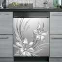 Dishwasher Magnet Cover, Dishwasher Magnetic Decoration, Embossed Flower-Themed Sticker, Dishwasher Refrigerator Protection Magnetic Kitchen Art Decoration 23x25.5 inches (Silver Embossed Floral 2)
