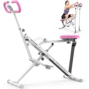 Sportsroyals Pink Squat Machine Rowing Machine for Home 2 in 1 Rower & Squat Assist Workout Foldable Rower for Home Full Body Worikout Adjustable 4 Resistance Bands 330lbs
