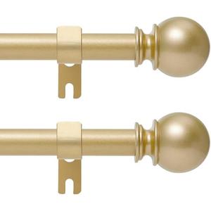 Gold Curtain Rod for Windows 28 to 48 Inch, 2 Pack 5/8 Inch Diameter Adjustable Rod With Brackets, Heavy Duty Easy to Install Outdoor Curtain Rods for Bedroom, Patio