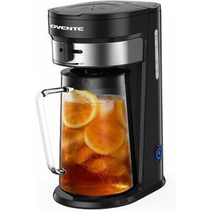 OVENTE Iced Tea Maker and Iced Coffee Maker with 3QT Pitcher, Sliding Brew Strength Selector for Taste Customization and Reusable Filter, Ideal for Lemonade, Latte and Flavored Water, Black CMT215B