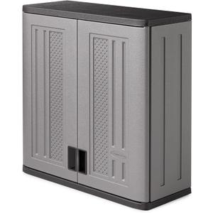 Suncast 4 Cubic Feet Resin Single Shelf Garage Wall Storage Cabinet, Platinum (1 Pack)