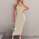 ZESICA Women's 2025 Summer Strapless Bodycon Midi Dress Off Shoulder Sleeveless Side Slit Tube Long Club Party Dresses (S)