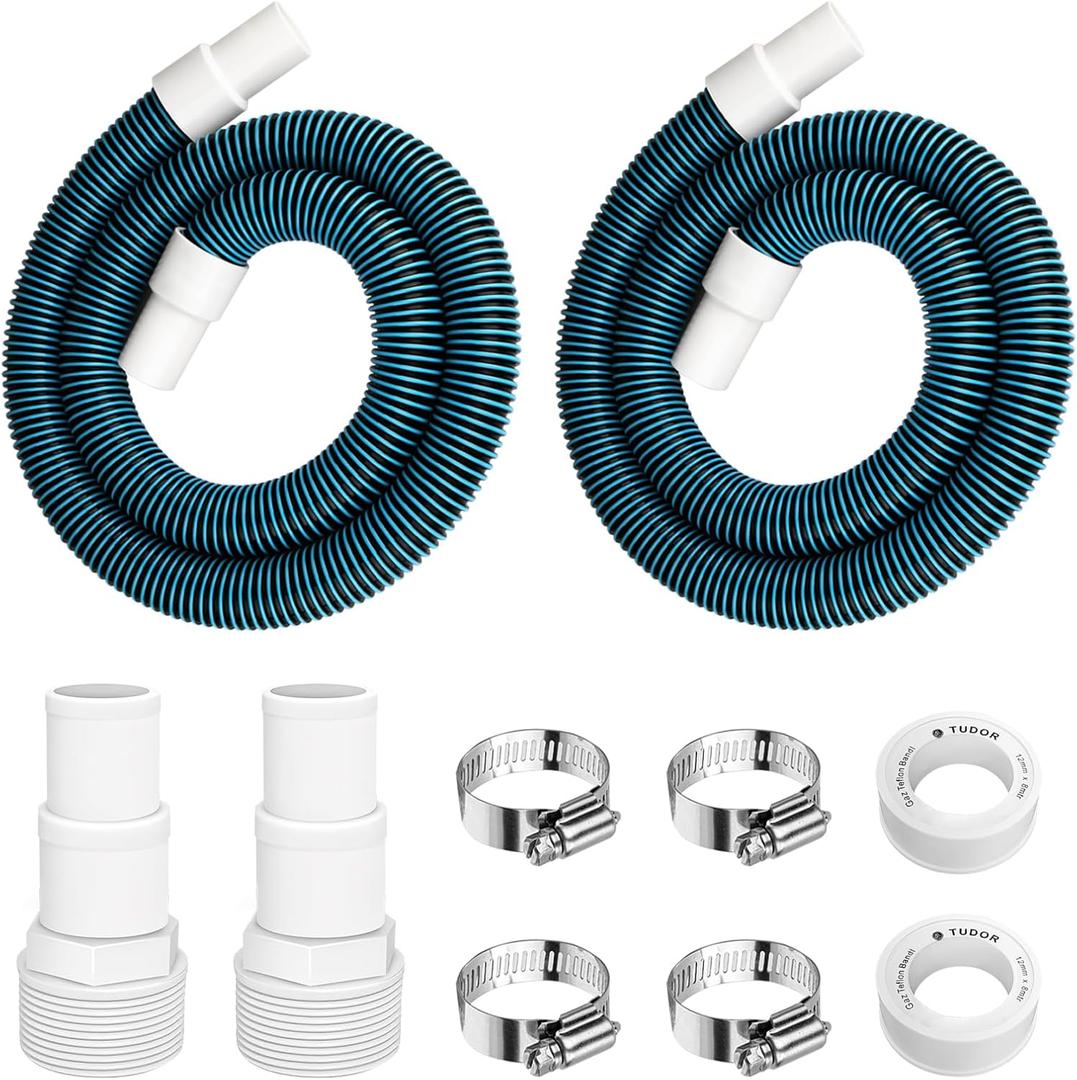 1.5" 6ft Swimming Pool Filter Pump Hose Replacement Kit, fit for Above Ground Swimming Pool Vacuum Skimmer 1 1/2" Filter Hose and for 1.25/1.5" Adapter Fittings -2 Hoses, 2 Adapters, 2 Tapes, 4 Clamps