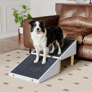 3-in-1 Dog Ramp Pet Stairs 18.5"x18.3"x18.1" with Hidden Storage Ottoman, Anti-Slip Steps for Small, Medium, Large, Senior & Injured Pets, 220LBS for Bed & Sofa (White)