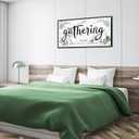 iLOOKLiKE The Gathering Place Sign Wall Art Rustic Gather Canvas Prints Sit Long Talk Much Laugh Often Artwork Black Floater Frame for Home Kitchen Dining Room 20"x40"