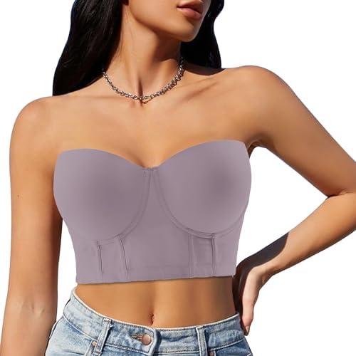 Runilut Women Longline Strapless Push Up Full Coverage Underwire Deep Cup Smoothing Bra, 40B