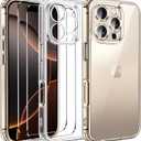 ivoler 3-in-1 Clear Case Designed for iPhone 16 Pro Max 6.9'' 2024 with 2 Pack Tempered Glass Screen Protector Full Camera Protection, Military Shockproof Protective Hard Back Slim Phone Cover- Clear