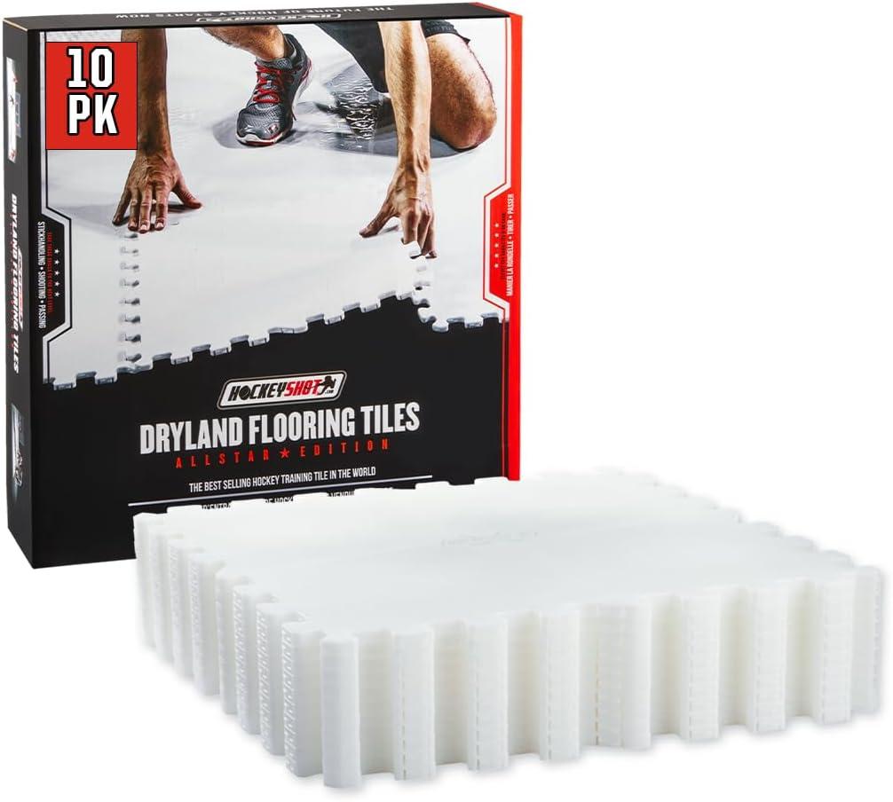 HockeyShot All-Star Dryland Flooring Tiles 10 Pack, 18x18, White - Build Your Own Year-Round Hockey Training Surface, Versatile, Durable, Easy Install, Made in Canada.