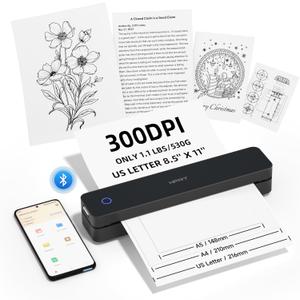 HPRT Portable Printers Wireless for Travel, Support 8.5" X 11" US Letter, Bluetooth Thermal Printer Compatible with iOS, Android & Laptop, Inkless Mobile Printer for Office, Home, School, Black