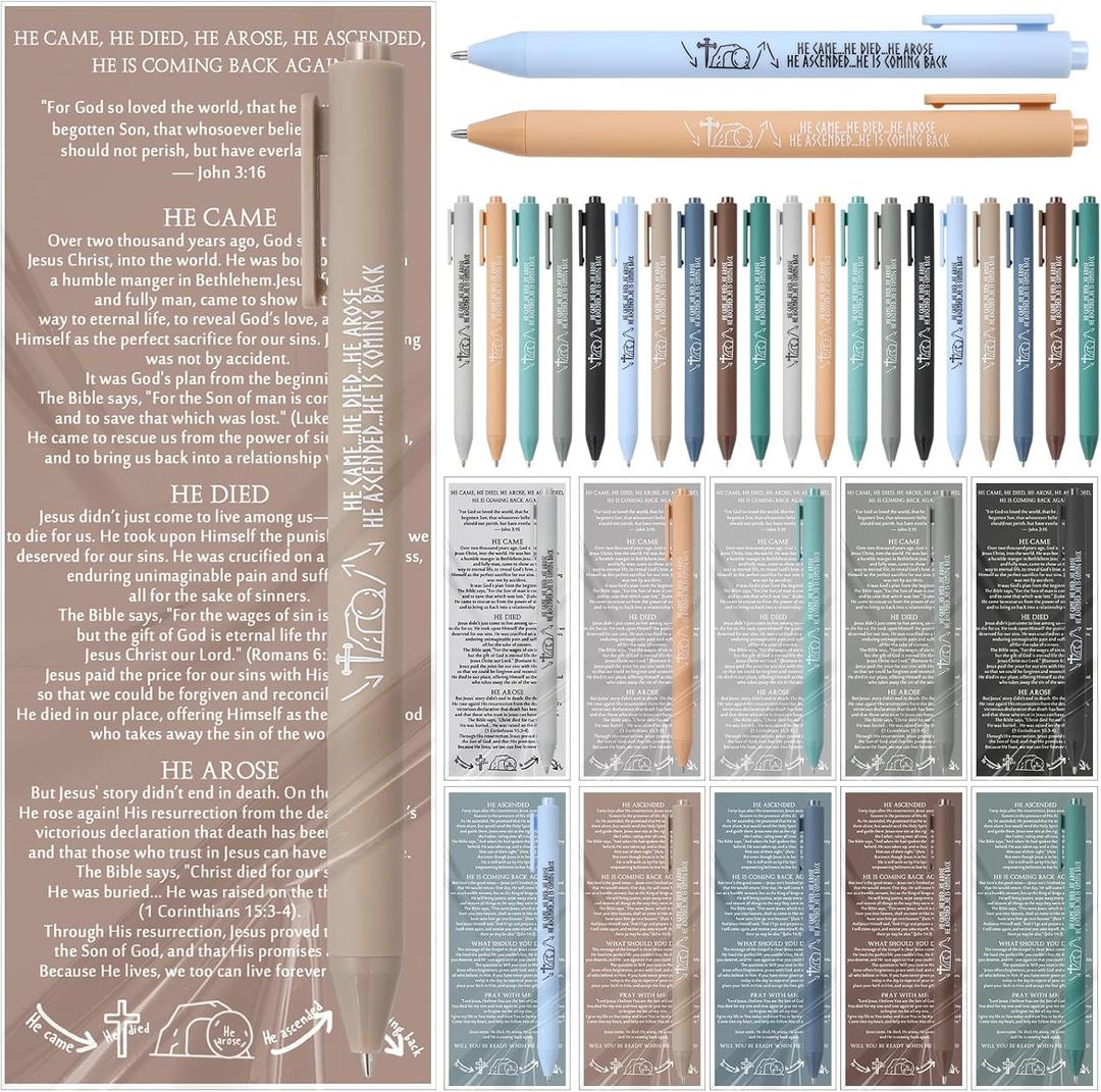 50 Sets Mothers Day Christian Pens and Bookmarks Bulk Jesus Story He Came Died Arose Ascended Bible Verse Ballpoint Pen for Men Women Mothers Day Sunday School Religious Gifts