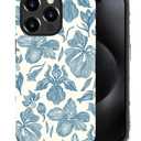 Case for iPhone 15 Pro, Hybrid 2-Layer Case, Military-Grade Protection Durable Shockproof Anti-Scratch Phone Cover, Indigo Floral Grace