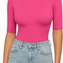 MANGOPOP Women's Half Sleeve Boat Neck Bodysuit 3/4 Sleeve Body Suit Fitted Going Out Tops 2026 Medium