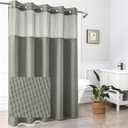 Mrs Awesome No Hook Shower Curtain with Snap-in Liner, Less Time On/Off, Embossed Waffle-Look Textured Fabric Shower Curtain for Bathroom, Soft & Lightweight, 71x74, Gray (Grey)