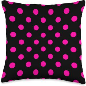 Polka Dot Black and Pink Pattern Throw Pillow (16x16)