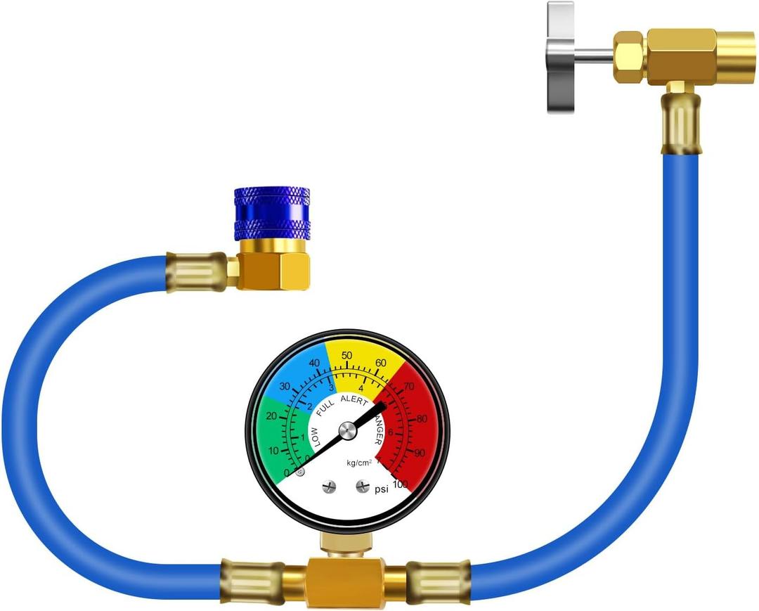 AC R134a Recharge Hose with Gauge Kit, Freon U Charge Hose 100 pounds per Square inch, Low Pressure Meter Can Tap Quick Coupler Adapter, Fits for Car AC Air Conditioning Refrigerant
