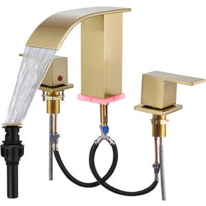 Bathroom faucets 3 Hole Widespread Modern Gold Faucet Sink Faucet 8 inch 3 Hole Vanity Bathroom with Pop Up Drain (Brushed Gold)