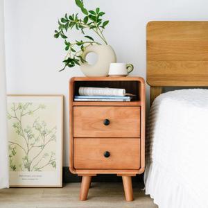 Nightstand, Solid Wood Night Stand, Mid Century Modern Side Table, 2 Drawers End Table w/Storage, Bedside Tables for Bedroom, 13.78 W x 13.78 D x 23.23 H Inches, Cherry Wood Color