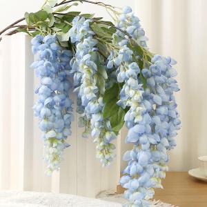 4pcs 47.2-inch Artificial Fake Wisteria Hanging Flower Garland Silk Flower String Home Party Decoration White Blue Pink Purple (Blue)