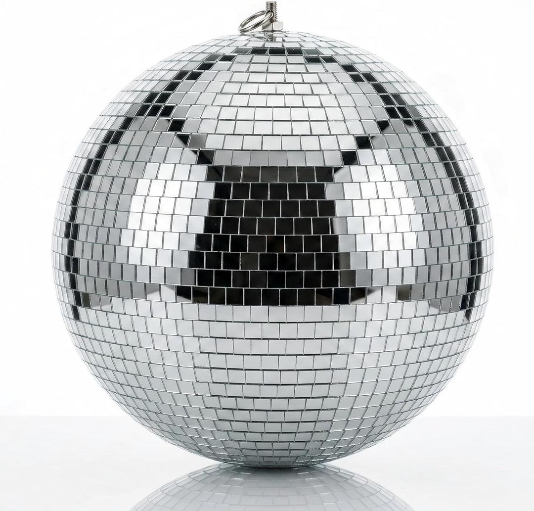 12 Inch Large Disco Ball, Rotating Mirror Ball with Real Glass Tiles, Sturdy Hanging Ring for Party Decorations, Weddings, Nightclub, Birthday, Home Ceiling Dcor, Silver Disco Ball for Events