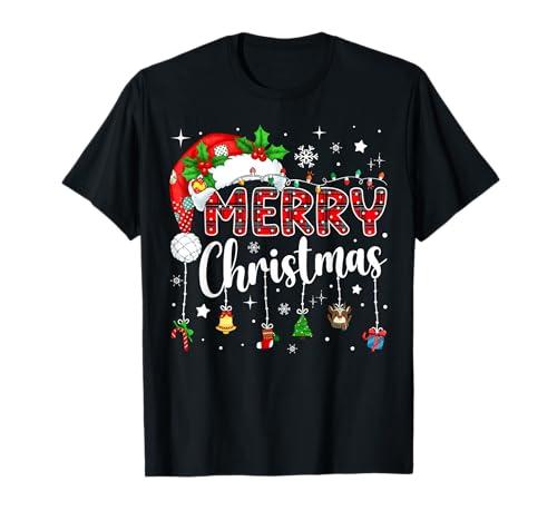 Merry Christmas Red Santa Hat Reindeer Xmas Matching Family T-Shirt, Size: S