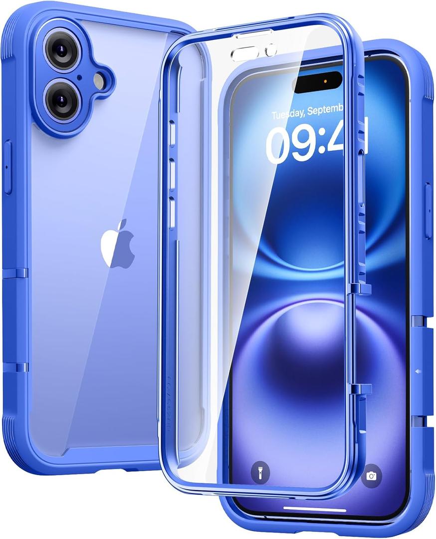 Diaclara Designed for iPhone 16 Plus Case, Full Body Rugged Case with Built-in Touch Sensitive Anti-Scratch Screen Protector, Upgraded [Full Camera Protection] for iPhone 16 Plus 6.7" (Ultramarine) (Blue)
