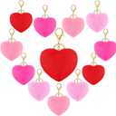 Hicarer 12 Pieces Valentine's Day Heart Shaped Pom Poms Keychains Fluffy Heart Cute Keyrings for Valentine Party Favor Gifts (Red, Light Pink, Pink, Watermelon Red)