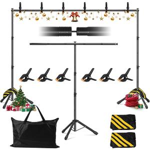 3In1 Adjustable Backdrop Stand 10x7.5 FT for Photography Studio with Carrying Bag, Portable Tshape Backdrop Stand Kit for Birthday Party, Background Stand for Video Studio with 6 Clamps, 2 Sandbags