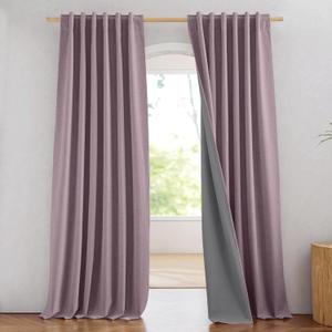 NICETOWN Chaise Mauve Vintage Linen 100% Blackout Curtains for Living Room, Thermal Insulated Curtains 84" Long, 52" Wide Per Panel, Set of 2, Noise Reducing Window Treatment Drapes for Hall Room