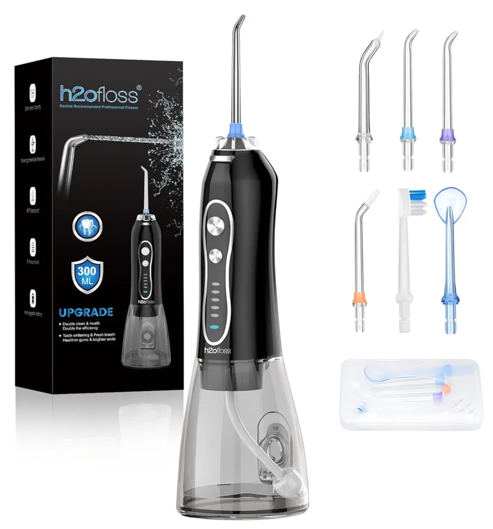 H2ofloss Water Dental Flosser Teeth Pick -Portable Oral Irrigator with 5 Modes, Rechargeable IPX7 Waterproof Orthodontic Teeth Cleaner Pick Cordless for Home Travel-300ml Water Tank