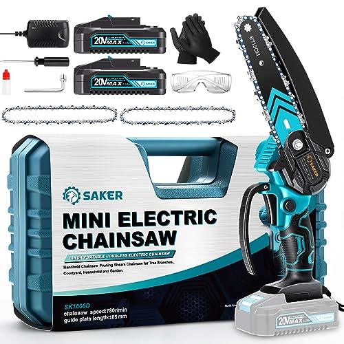 Saker Mini Chainsaw, 6 Inch Portable Electric Chainsaw Cordless, Small Handheld Chain saw for Tree Branches,Courtyard, Household and Garden, Gift for Men Dad Husband Women