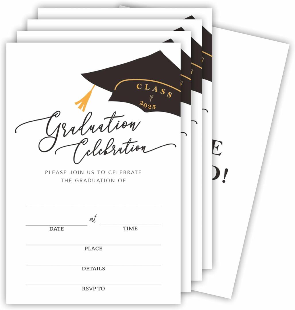2 x Ketsord 20 Grad Party Invitation Cards With Envelopes - Graduation Celebration - Class Of 2025 Double Sided Fill In Style Graduation Invites, Party Favor & Supplies - A05