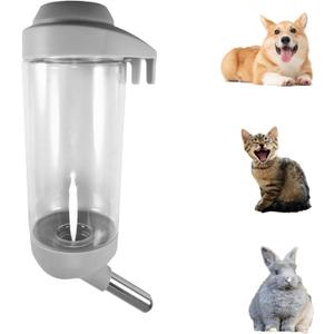 Dog Crate Water Bottle - 17 oz No Drip Kennel Pet Water Dispenser, Easy-to-Use Cage Water Bottle for Dogs, Cats, Small Animals, 500ML, Grey