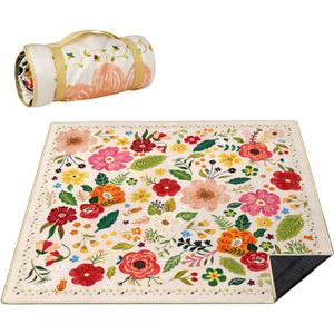 Picnic Blankets Waterproof Foldable Extra Large,80"x 80" Outdoor Beach Blanket Sandproof,3-Layer Lightweight Handy Mat Tote Picnic Camping Rugs for Outside Your Rv (Boho Vintage Floral)