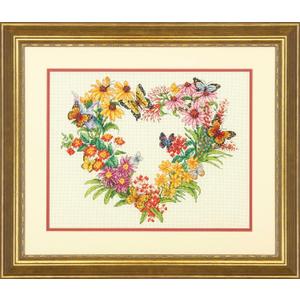 Dimensions 70-35336 'Wildflower Wreath' Counted Cross Stitch Kit for Beginners, 14 Count Ivory Aida Cloth, 11'' x 14''
