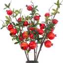 Woration 3PCS Artificial Pomegranate Tree Branches 37.4 inch Fake Vivid Fruit Pomegranate Berries Branches Lifelike Props Vase Home Party Decoration