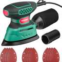 HYCHIKA Detail Sander Tool with Vacuum Attach, 13,000 OPM, 1.2A Electric Palm Sander with 12 Pcs Sandpapers, Upraged Dust Collection System, Compact Design for Tight Spaces Sanding and Paint Removing