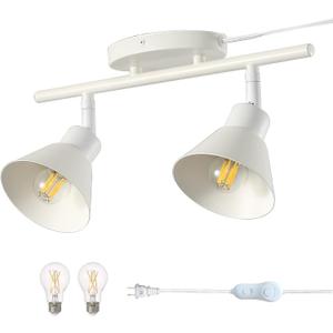 2 Light Plug in Track Lighting Kit,Modern Plug in Ceiling Light Fixture,14.7ft Cord,Timer & Dimming Switch,2 Way Ceiling Spot Lighting,Flexibly Rotatable Light Head (White)
